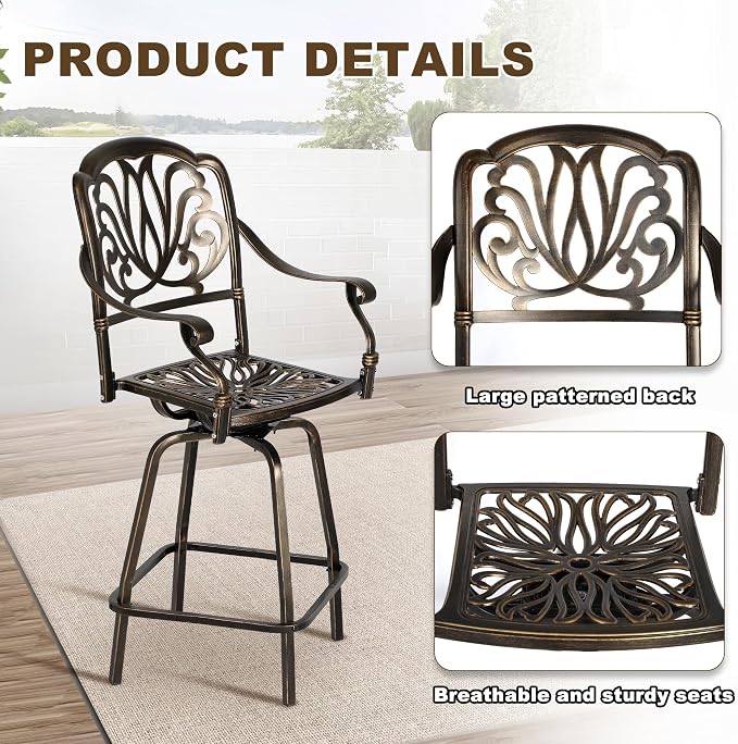 Grepatio Outdoor Cast Aluminum Swivel Bar Stools Set of 2, Patio Height - Image 6