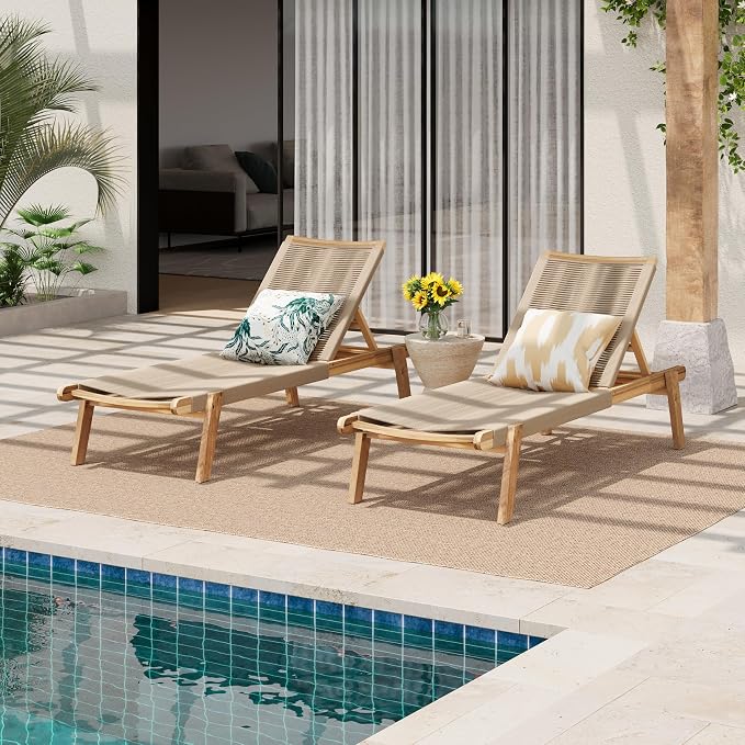 Christopher Knight Home Set of 2 Outdoor Patio Wood Adjustable Chaise Lounges by ChristopherKnightHome