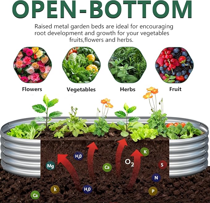 2PCS 8x4x1FT Galvanized Raised Garden Bed Kit, Vegetable Boxes-Oval Metal - Image 3