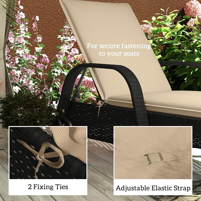 Outsunny Outdoor Lounge Chair Cushion Set of 2, UPF50+ 200gsm Fabric and 25D - Image 5
