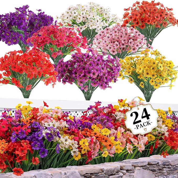 24 Bundles Artificial Flowers for Outdoors/Indoors, Fake Flowers Plants for by ColoPlay