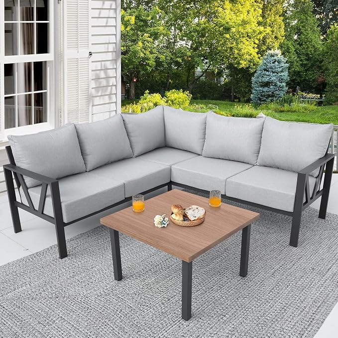 Outdoor Furniture Set, 6 Pieces Outdoor Couch Sectional, L Shaped Metal Patio by COMLAXFIELD