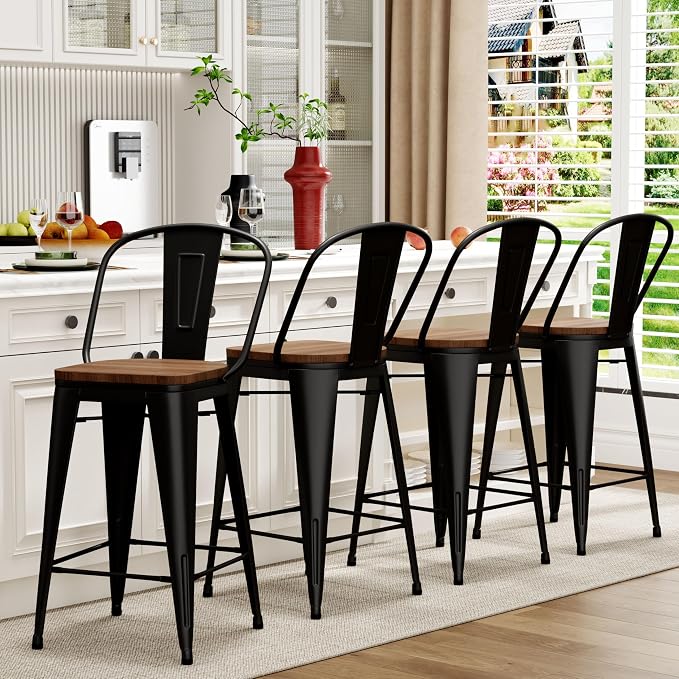 Aklaus Metal Bar Stools Set of 4, 30 inch Barstools Bar Height Bar Stool - Image 3