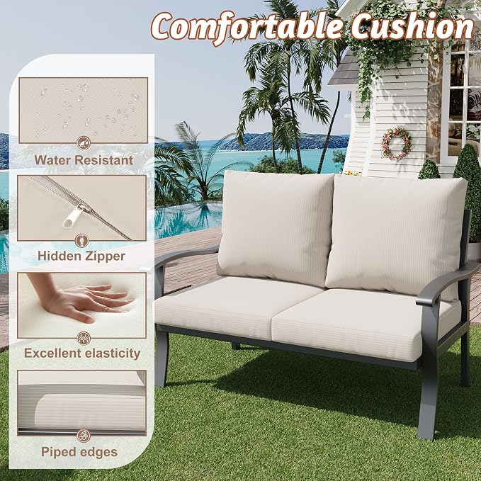 HOMREST Outdoor Loveseat Aluminum Patio Furniture Sofa, All-Weather Metal - Image 5