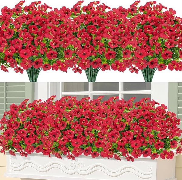 Bassion Artificial Flowers for Outdoors, 24 Bundles UV Resistant Fake Flowers by Bassion