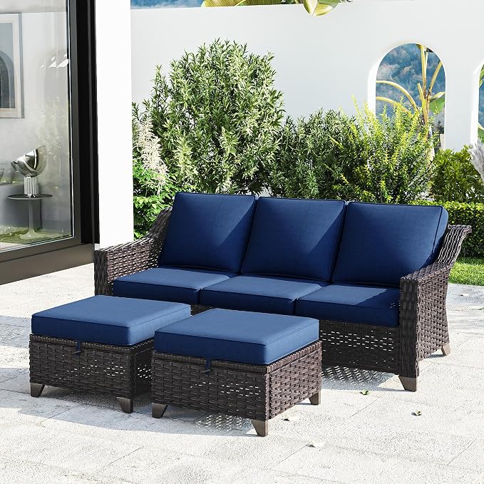 Joyside Patio Furniture Set, 3 Pieces Outdoor Wicker High Back Sofa by Joyside