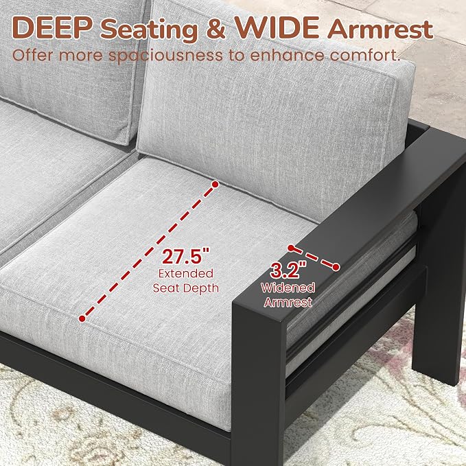 Solaste Aluminum Patio Loveseat, Metal Patio Sofa - Image 3