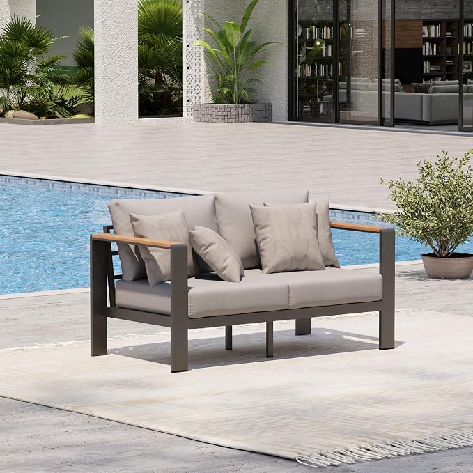 Aluminum Outdoor Patio Furniture Loveseat, All-Weather Outdoor Patio Sofa by Oasbira