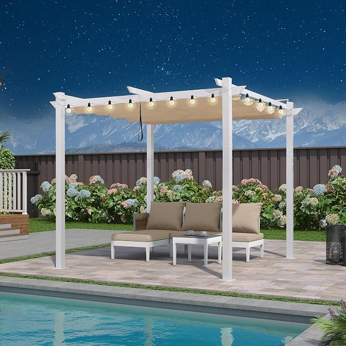 PURPLE LEAF 10' x 10' Outdoor Aluminum Pergola White Heavy-Duty Retractable by Unknown