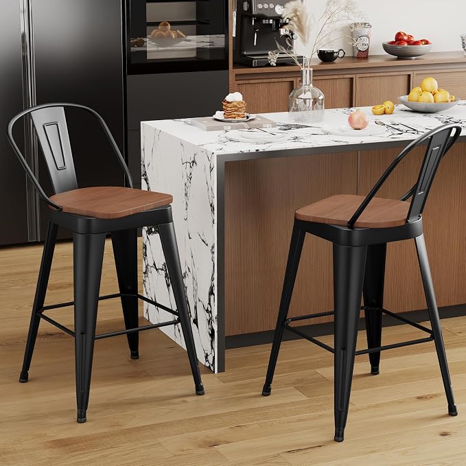 Aklaus Swivel Metal Bar Stools 26 inch Swivel Counter Height Barstools Set of 2 - Image 6