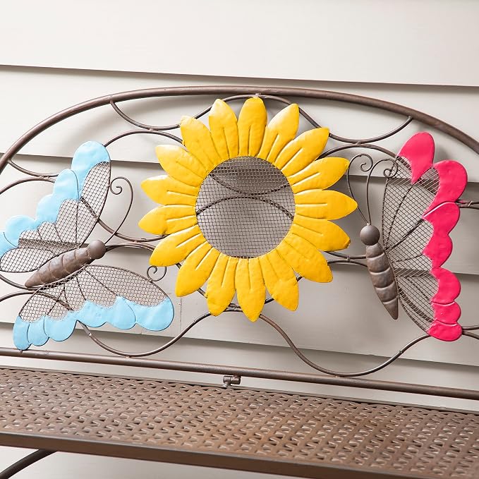 Evergreen Garden Sunflower Garden Bench Outdoors & Indoors | Cast Iron Metal - Image 8