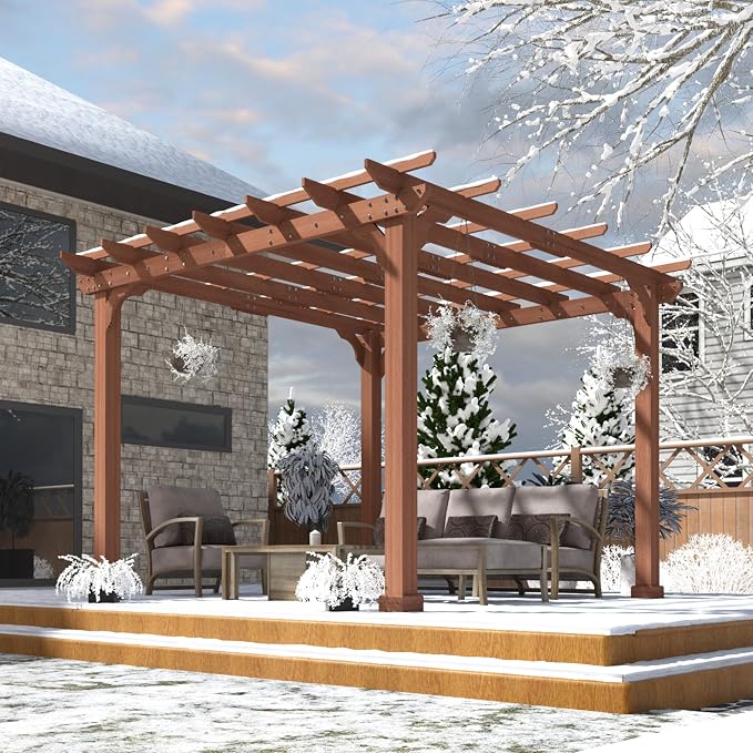 BlueWish 10'x10’ Outdoor Pergola, Patio Cedar Wood Gazebo Outdoor Backyard - Image 9