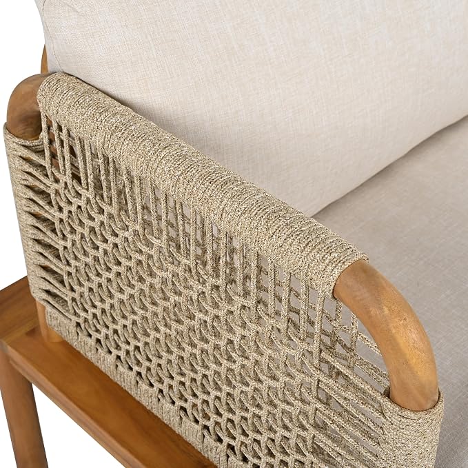 Outdoor Armchair, Acacia Wood and Rope Club Chair - Image 7