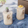 SUNBURY Outdoor Side Table Set of 2, Tree Stump Side Table Antique Beige by SUNBURY