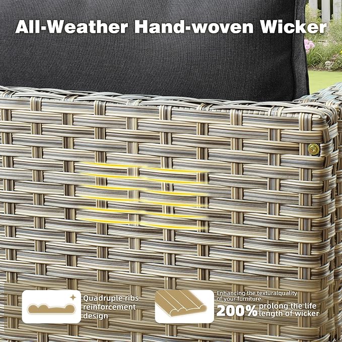11 Pieces Outdoor Patio Furniture Set, Rattan Wicker Sectional Swivel Rocker - Image 5