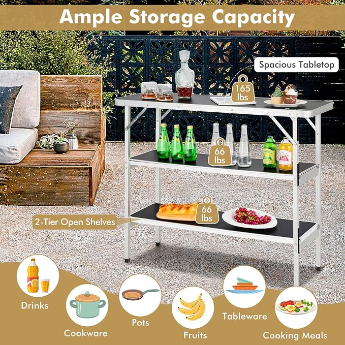 COSTWAY Folding Picnic Camping Table, Portable Lightweight Aluminum Table - Image 5