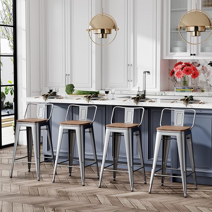 Changjie Furniture 24 Inch Bar Stools Set of 4 Industrial Metal Barstools - Image 6