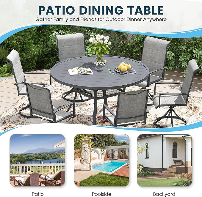 Patio Dining Table for 4-6, Round Metal Outdoor Table - Image 6