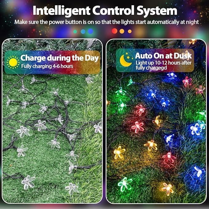 2PK 80LED 50FT Flower Solar String Lights Outdoor Waterproof, Cherry Blossoms - Image 2
