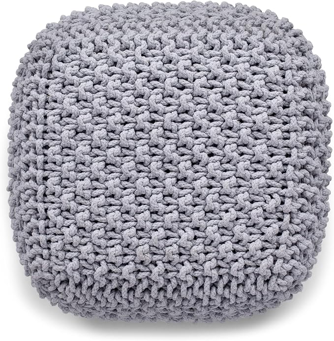 BIRDROCK HOME Square Pouf Ottoman | Cotton Braided Foot Stool - Image 9