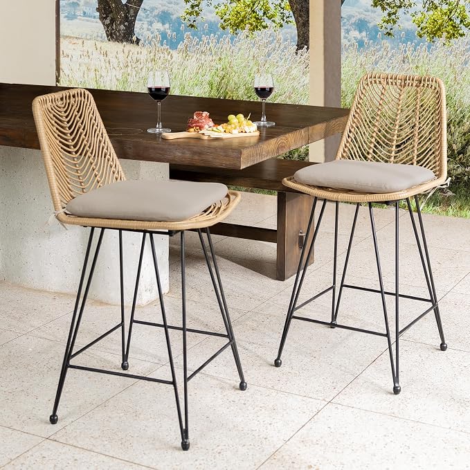 IDZO Rattan Counter Height Bar Stools, 36.5" Tall, 400lbs Capacity, Durable by Idzo