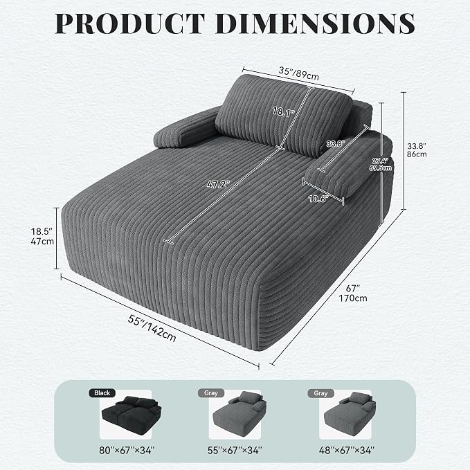 YITAHOME 67"L x 55"W Chaise Lounge Chair Indoor, Oversized Corduroy Upholstered - Image 2