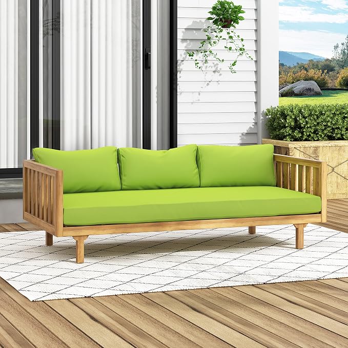 LUMISOL Outdoor Acacia Wood Daybed, Patio 3-Seater Sofa - Image 7