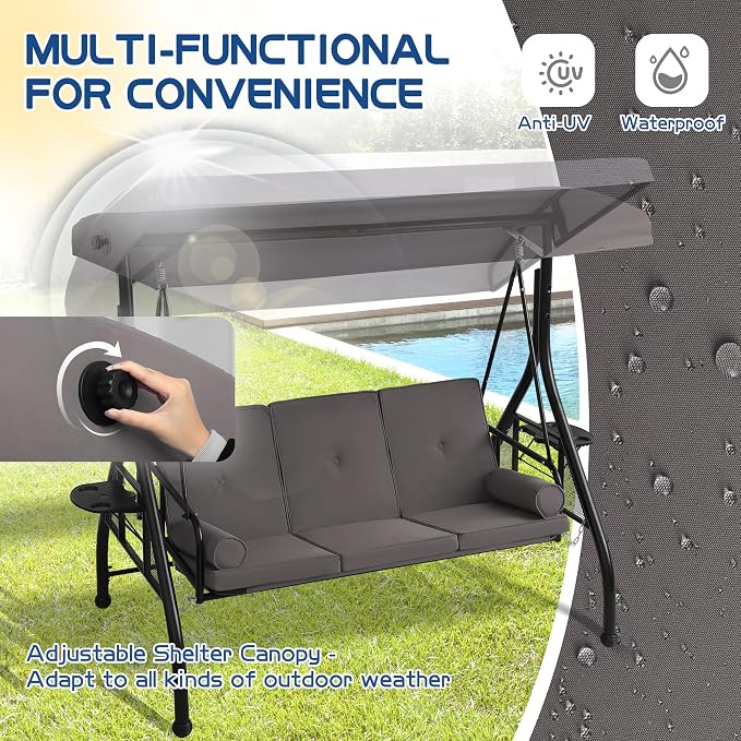 Patio Porch Swings with Adjustable Canopy - Image 6