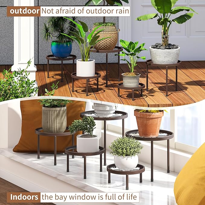Plant Stand Indoor Outdoor 5 Pack Heavy Duty Metal Stand Multiple Plants - Image 6