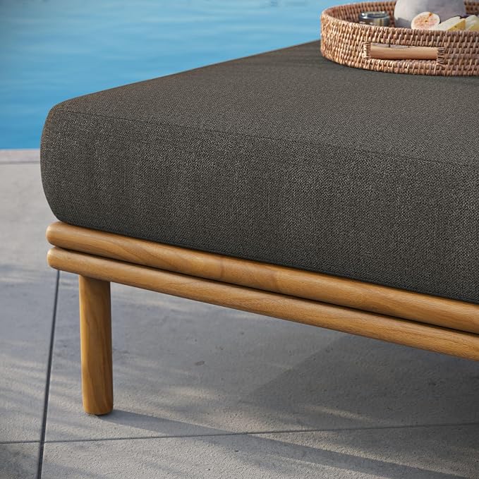 Modway Wren Teak Wood Outdoor Ottoman in Natural Flint Gray - Image 6