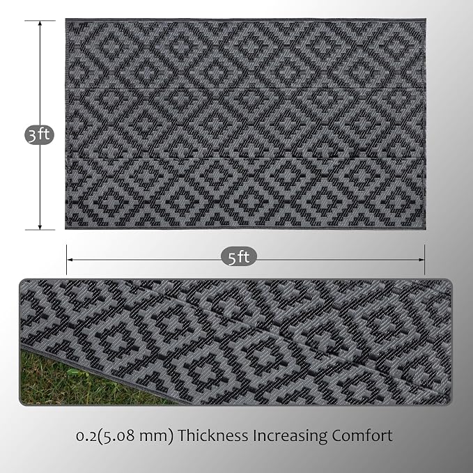 SAND MINE Waterproof Outdoor Rug 8x8 ft, Plastic Reversible Rug, Modern Area Rug - Image 2