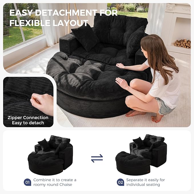 MAXYOYO Modular Sectional Chaise Lounge Sofa, Round Upholstered Lounge Chair - Image 5