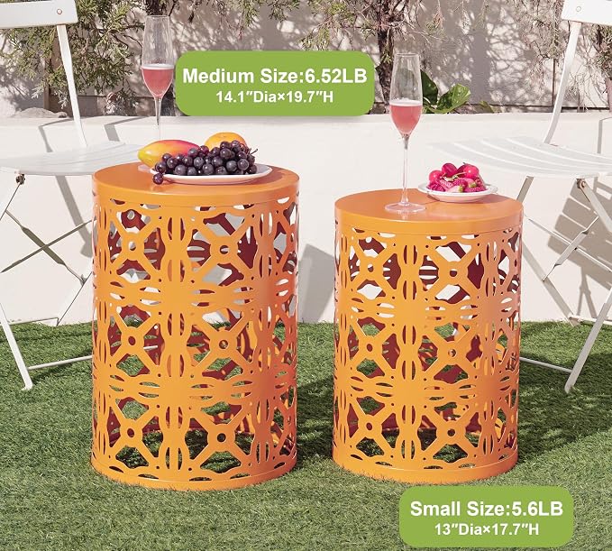 HFHOME Set of 3 Metal Outdoor Side Table, Nesting Round Coffee Table - Image 4