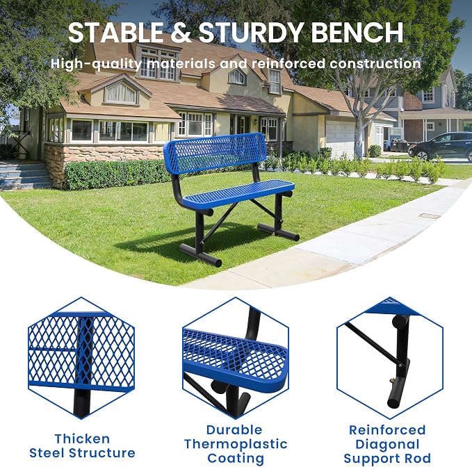 4 Feet Steel Park Bench for Outside, Outdoor Bench - Image 3