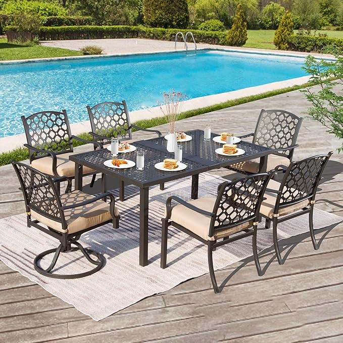 Domi 7 Pieces Patio Dining Sets All-Weather Metal Outdoor Modern Dining Sets by domioutdoorliving