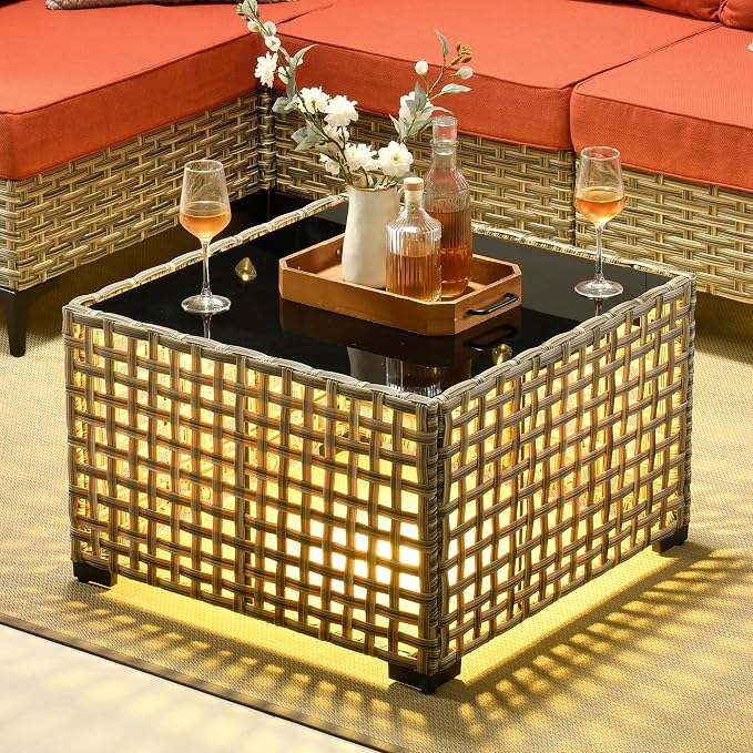 11 Pieces Outdoor Patio Furniture Set, Rattan Wicker Sectional Swivel Rocker - Image 3