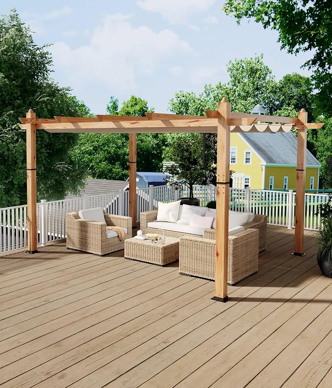 GarveeLife 10 x 13 ft Wood-Grain Aluminum Pergola Outdoor Pergola - Image 7