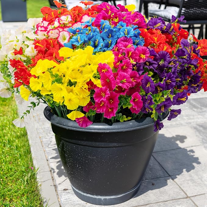 16PCS Artificial Fake Flowers for Outdoors/Indoors, Faux Silk Colorful Morning by ColoPlay