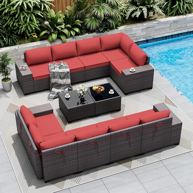 Outdoor Patio Furniture Set, 12 Pieces Outdoor Sectional Furniture High by ASJMR