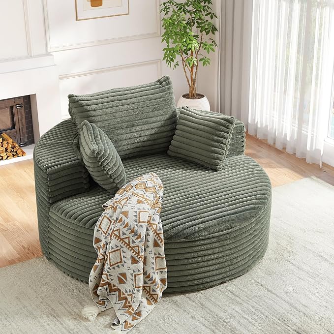 Oversized Round Chaise Longue Chair Indoor, Modern 55-inch Upholstered Corduroy - Image 8