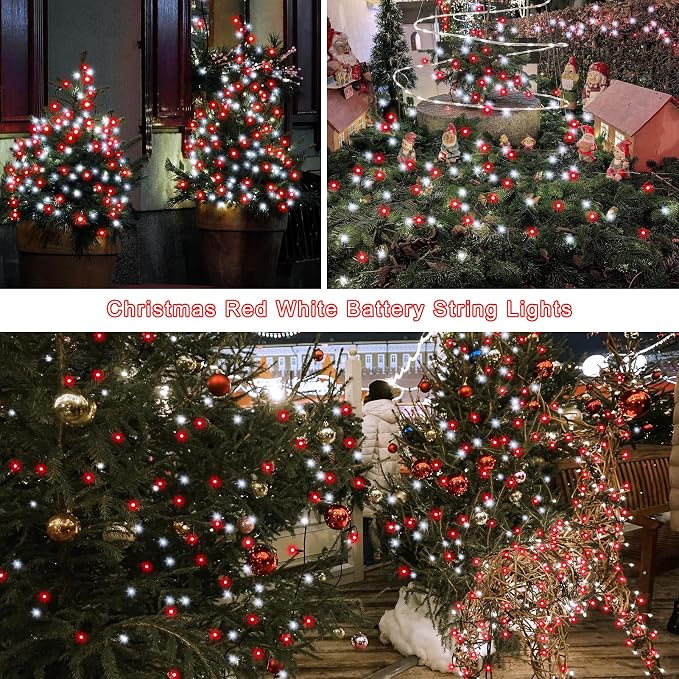 4 Pack Red White Christmas Lights Battery Operated 16.4Ft 50 LED Wreath String - Image 6