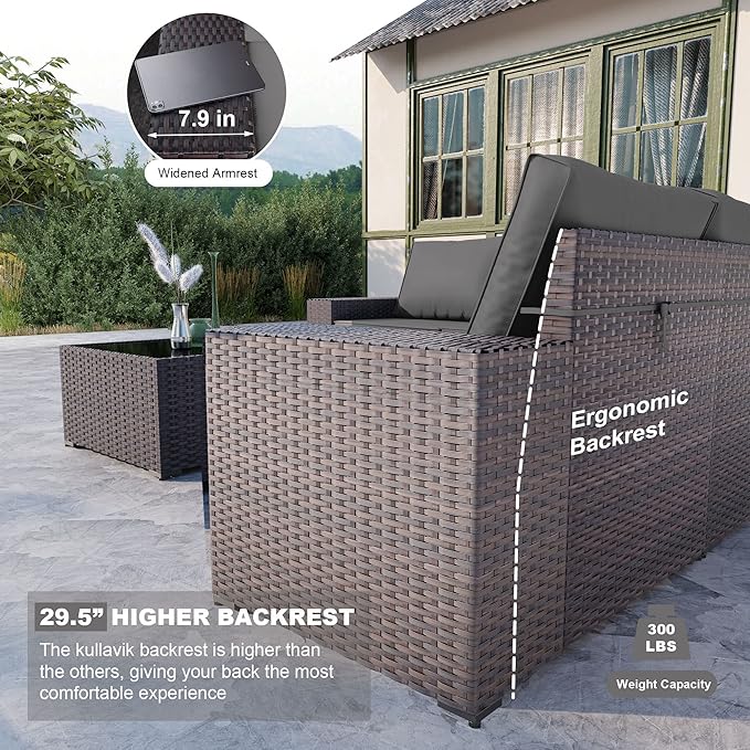 Kullavik Outdoor Patio Furniture Set 6 Pieces Sectional Rattan Sofa Set Brown - Image 2