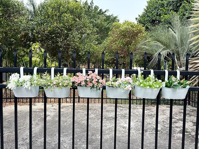 10" Hanging Flower Pots, Railing Planters Fence Pot - Image 8
