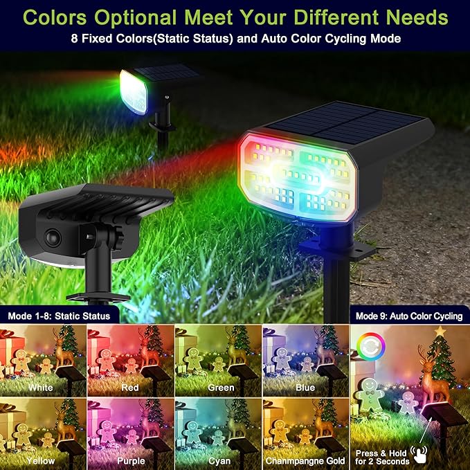 DAMINY Color Changing Solar Spot Lights 9 Lighting Modes, Outdoor Waterproof - Image 2