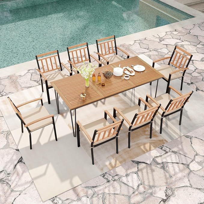 Tangkula 9 Piece Patio Dining Set, Outdoor Dining Furniture Set w/Rectangular - Image 3