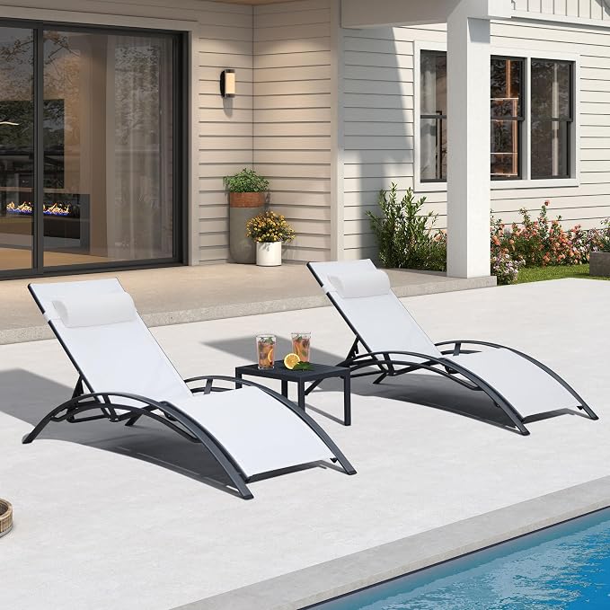 PURPLE LEAF Patio Chaise Lounge Set of 3 Outdoor Lounge Chair Beach Pool - Image 3