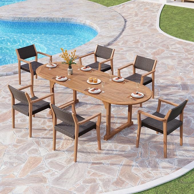 PHI VILLA Outdoor Acacia Wood Expandable Table - Image 6