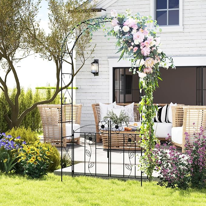 IRONMAX Garden Arch with Gate, 90” Heavy Duty Galvanized Steel Arbor Trellis - Image 8
