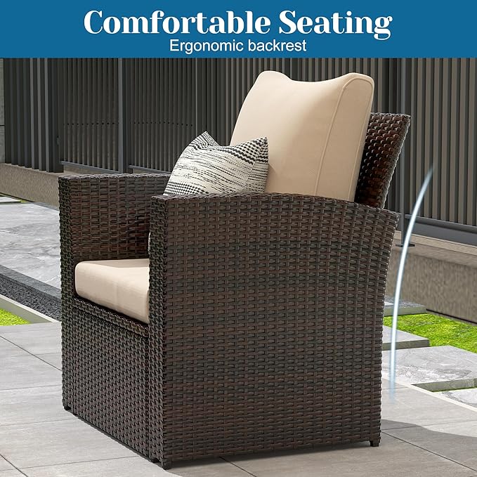 Solaste 4 Piece Patio Outdoor Furniture Sets, Patio Conversation Sofa Wicker - Image 5