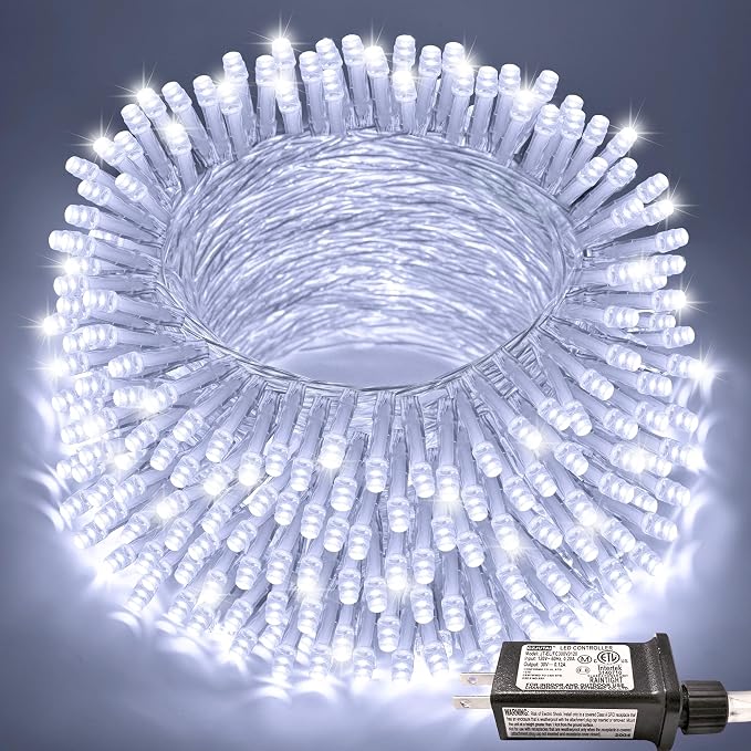 JMEXSUSS 66ft 200 LED White Christmas Lights Indoor Outdoor, Connectable String by JMEXSUSS
